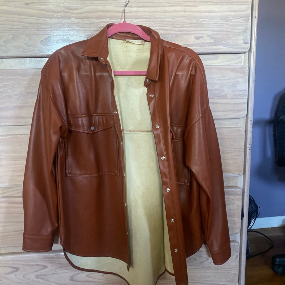 Brown Leather Button-Up Shirt